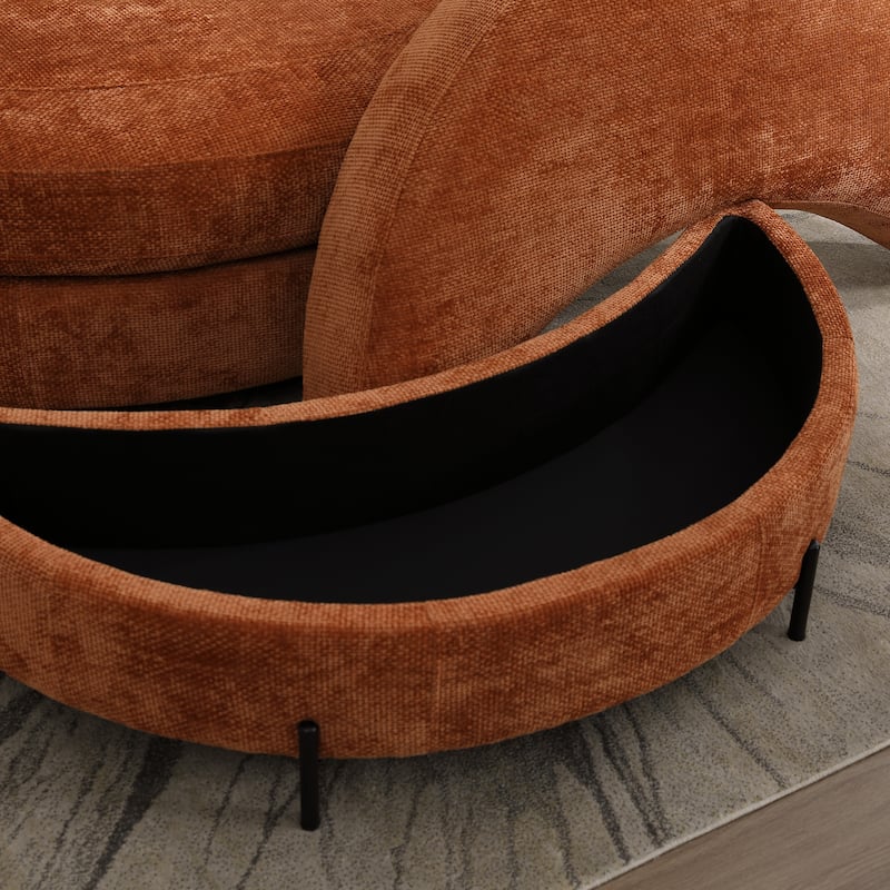 Modern Sofa Chair Round Accent Barrel Chair With 5 Pillows and Storage Ottoman