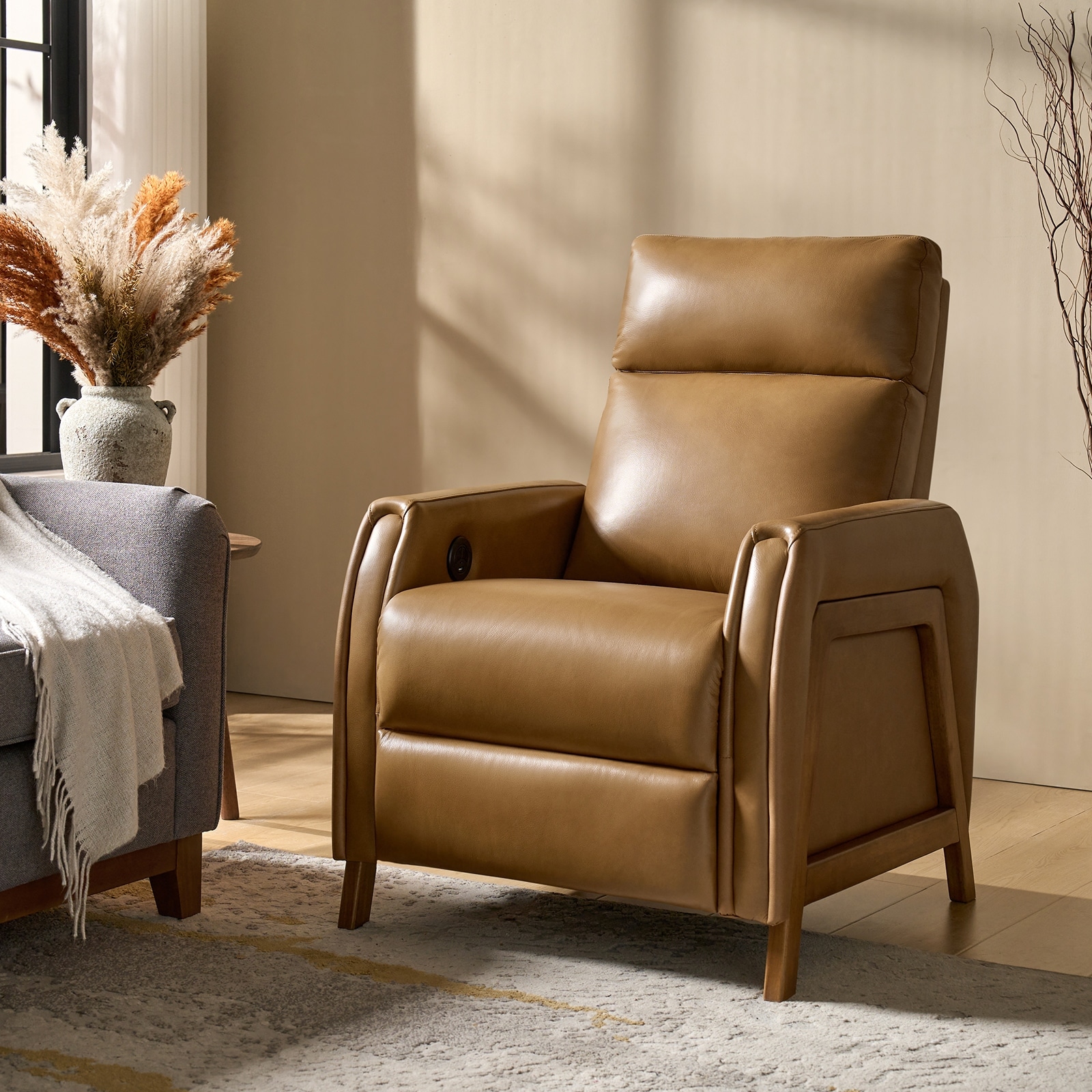 Elias Modern Genuine Leather Power Recliner with Adjustable Backrest&Footrest Type-C&USB Ports