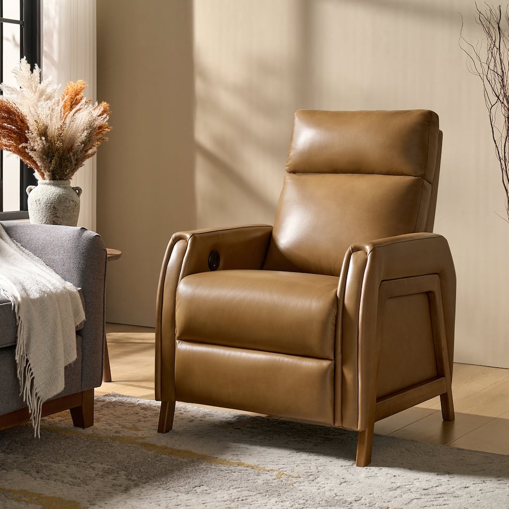 Elias Modern Genuine Leather Power Recliner with Adjustable Backrest&Footrest and Type-C&USB Ports