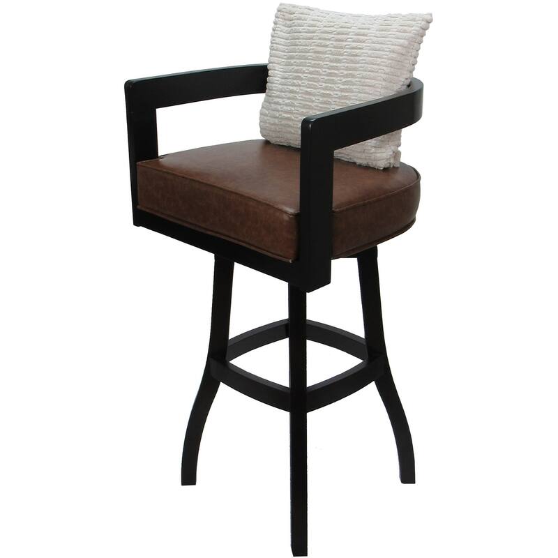 Swivel Wood Counter Bar or Extra Tall Stool - Kadir on S-Base - N/A - Marble Brown Vinyl - Cream Pillow - Black - Counter Height - 23-28 in.