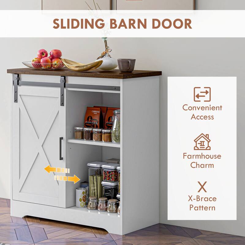 Coffee Bar Cabinet with Sliding Barn Door, Kitchen Sideboard with Storage, Buffet Cabinet with Adjustable Shelf