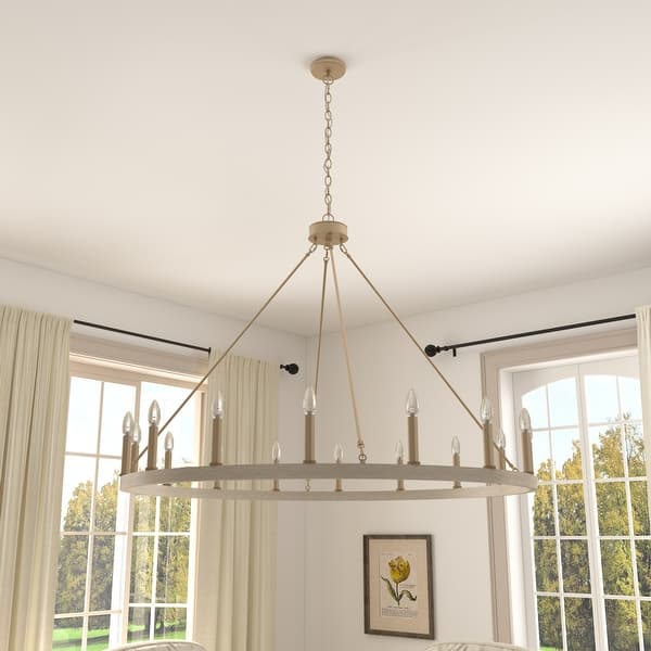 slide 2 of 6, 47In Farmhouse 16-light Large Round Wagon Wheel Candle Chandelier - 47'' D X 140'' H French Ash