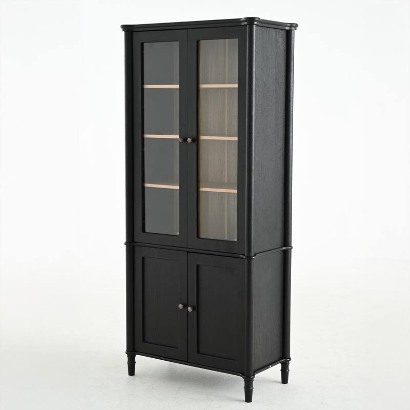 6-Tier Curio Display Case with Double Glass Doors, 73.25'' Tall Wood Display Cabinet with 4 Adjustable Shelves for Home - Black