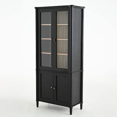 6-Tier Curio Display Case with Double Glass Doors, 73.25'' Tall Wood Display Cabinet with 4 Adjustable Shelves for Home