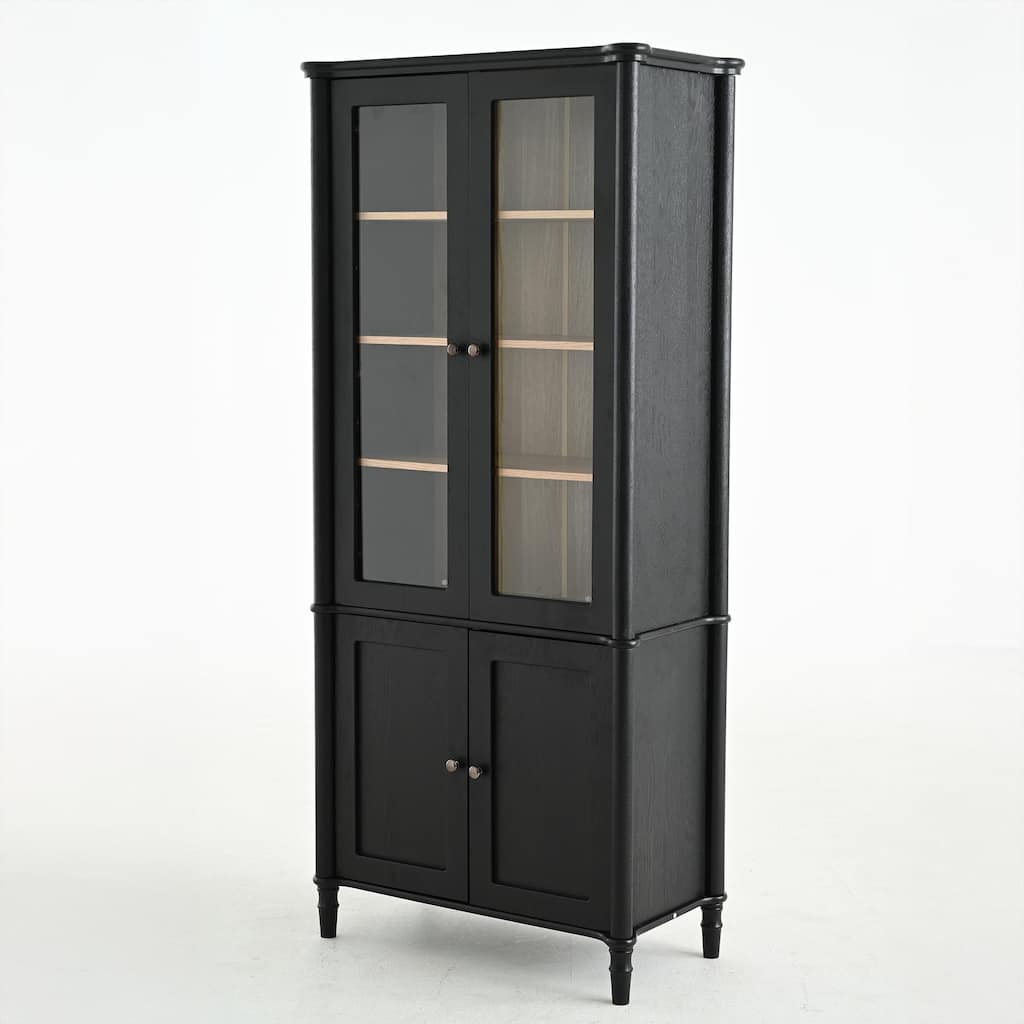 73.25'' Tall Vintage Display Cabinet with Double Glass Doors, Traditional Style China Cabinet Curio Cabinet for Collectibles