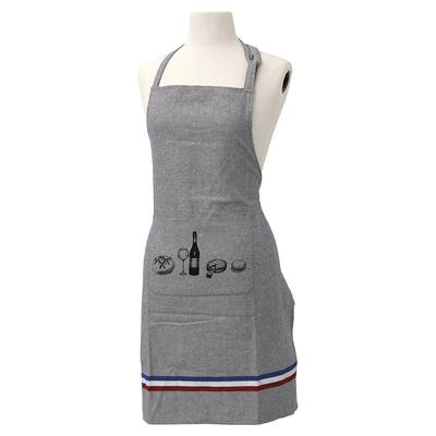 Chef's French Culinary Cotton Cooking Apron - 32x26 Inch - Wine & Delicacies Design for Gourmet Kitchens - 32"L x 26"W x 0.1"H