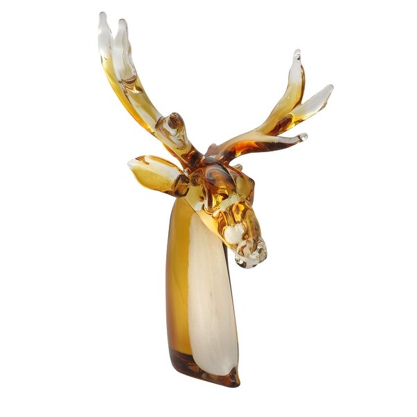 16" Amber and Clear Reindeer Art Glass Figurine - N/A