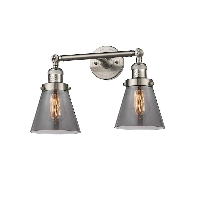 Innovations Lighting Small Cone 2 Light 16" Wide Bathroom Vanity Light - Satin Brushed Nickel / Smoked