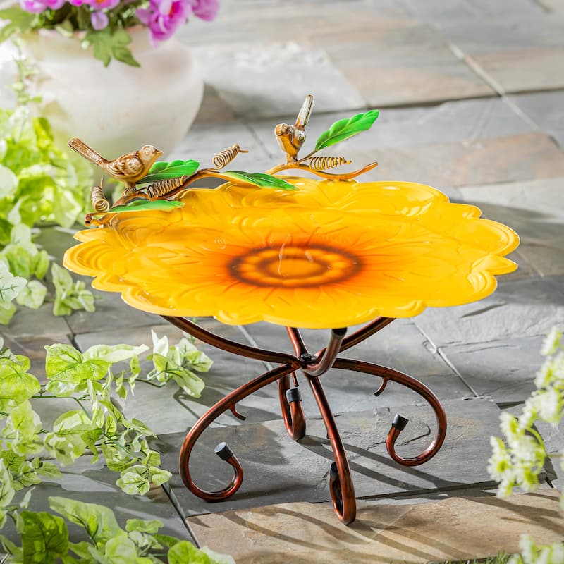 17" Metal Sculpted Edge Bird Bath, Sunflower