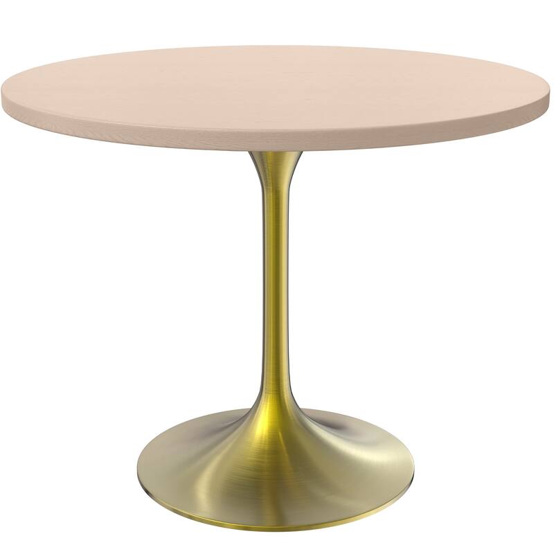 LeisureMod Verve 36" Round Dining Table with MDF Wood TableTop and Brushed Gold Base for Kitchen & Dining Room
