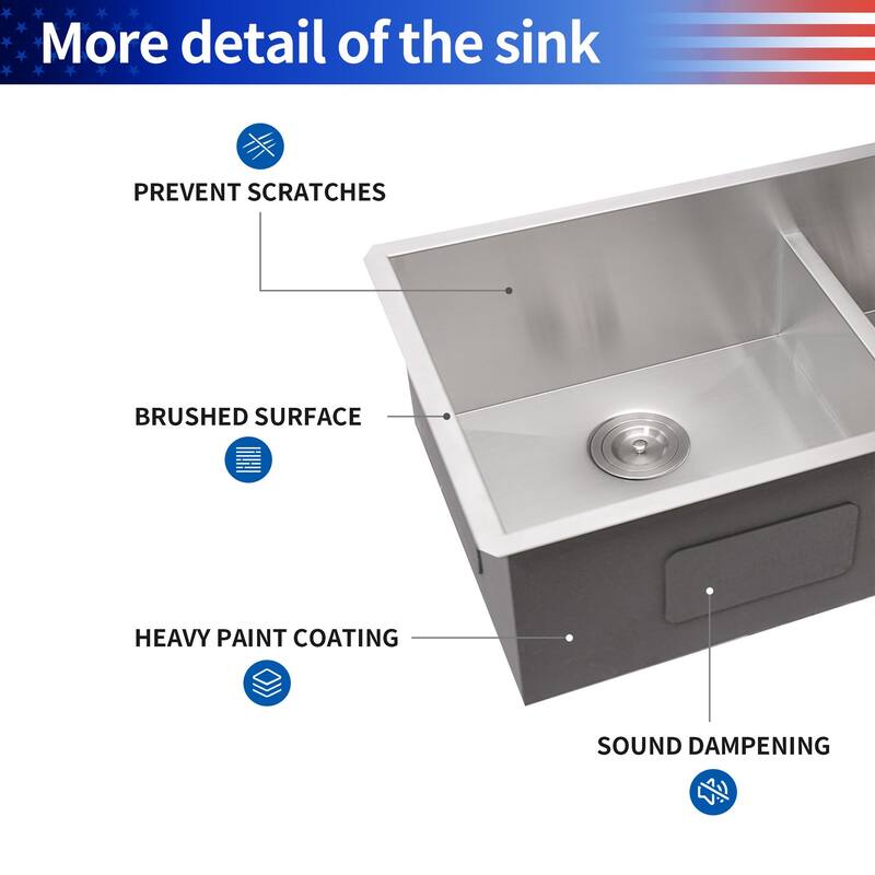 Undermount Double Bowl 6/4 Stainless Steel Kitchen Sink, Brushed Nickel