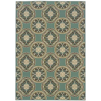 Narbonne Blue Ivory Floral Outdoor Casual Area Rug