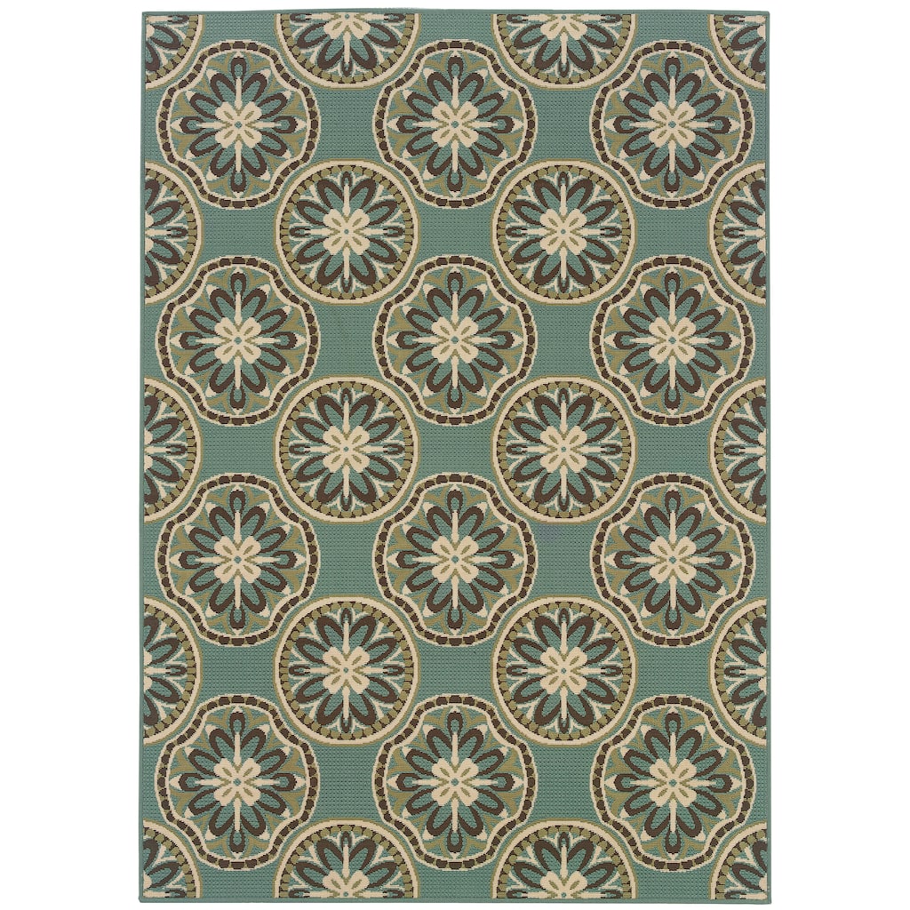 Narbonne Blue Ivory Floral Outdoor Casual Area Rug