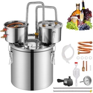 50L (13.2 Gal) Alcohol Still – Stainless Steel Water Alcohol Distiller with Copper Coil, Built-In Thermometer, Home Brewing Kit for DIY Whiskey, Wine & Brandy – Silver