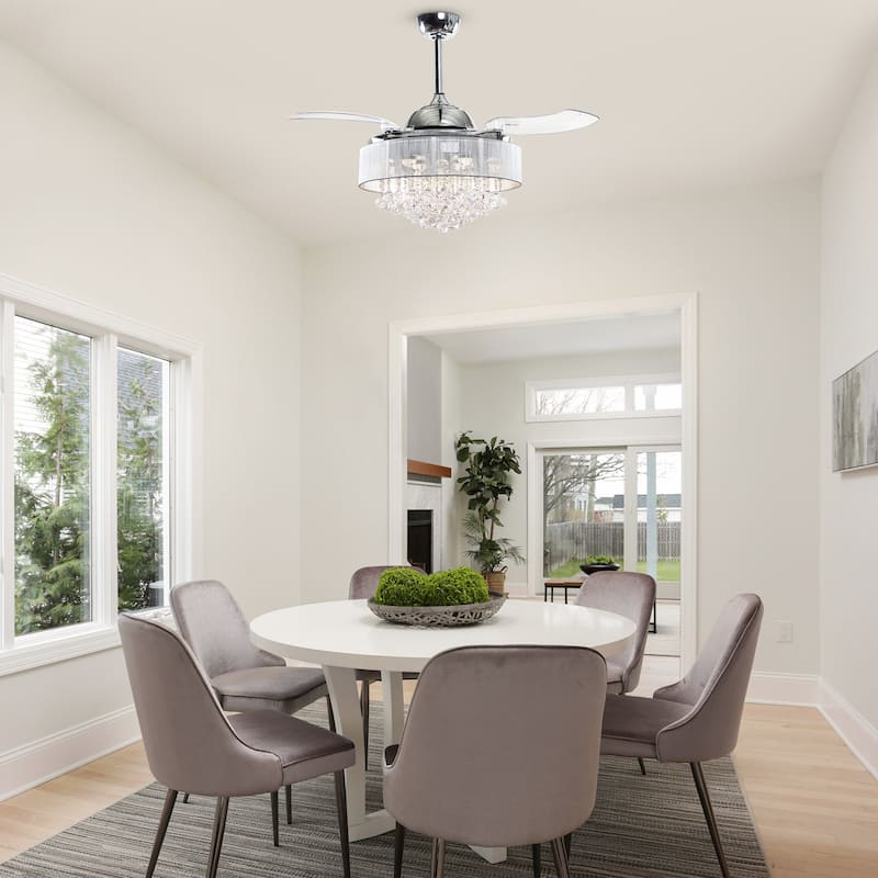 42" Crystal Smart Fandelier Ceiling Fan with Light and Remote, App Control, Voice Control