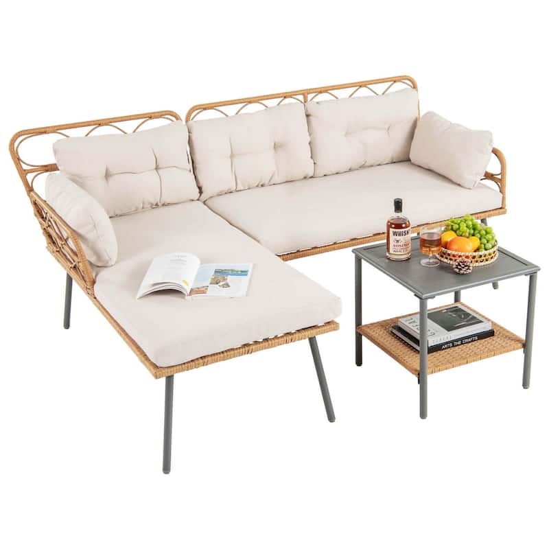 Costway 3 PCS Corner Patio Furniture Cushioned Sofa Set with Small - See Details