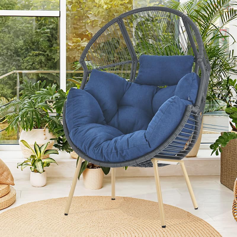 Outdoor Egg Chair with Cushion Oversized Egg Chair - Blue - Black