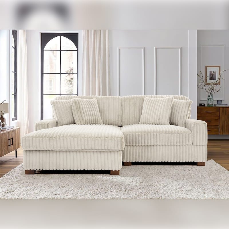 Anne 82" W Comfy Upholstered Plush Corduroy Modular Sectional Sofa
