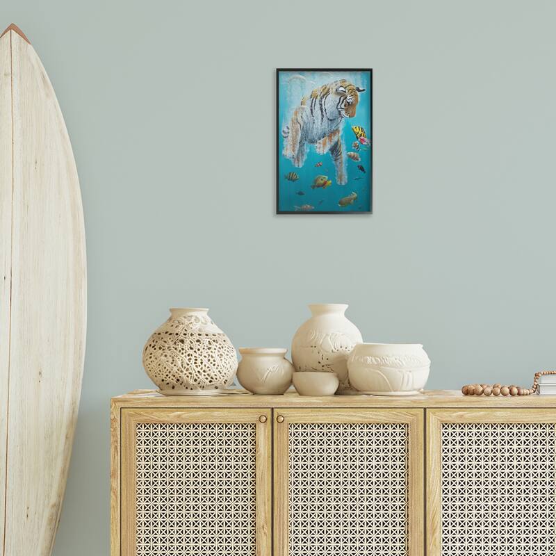 Stupell Swimming Tiger Among Fish Framed Giclee Art Design By Heather Gauthier