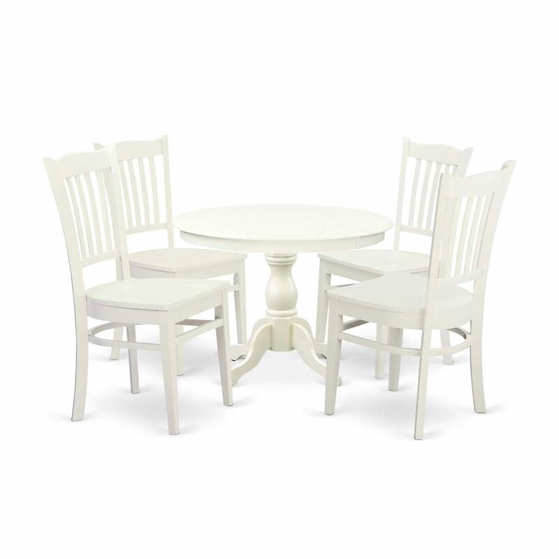 HomeStock 5-Piece Linen White Finish Solid Wood Top Dining table with 4 Chairs with Slat Back