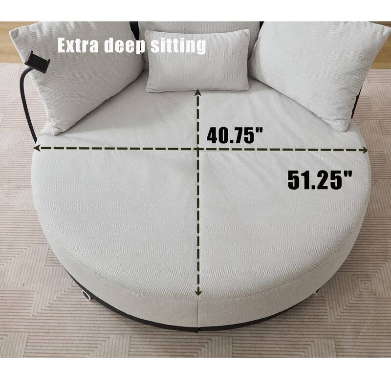 52.75" W Oversized Round Accent Chair 360° Swivel Barrel Chair with Wheels & Adjustable Phone Stand