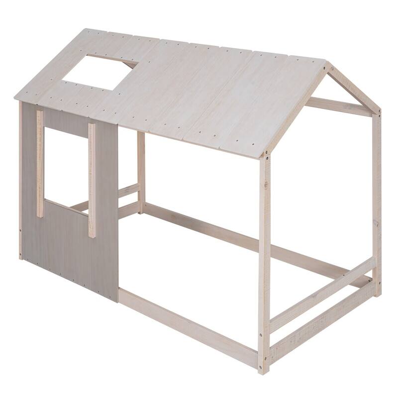 Merax Twin Size House Platform with Roof and Window