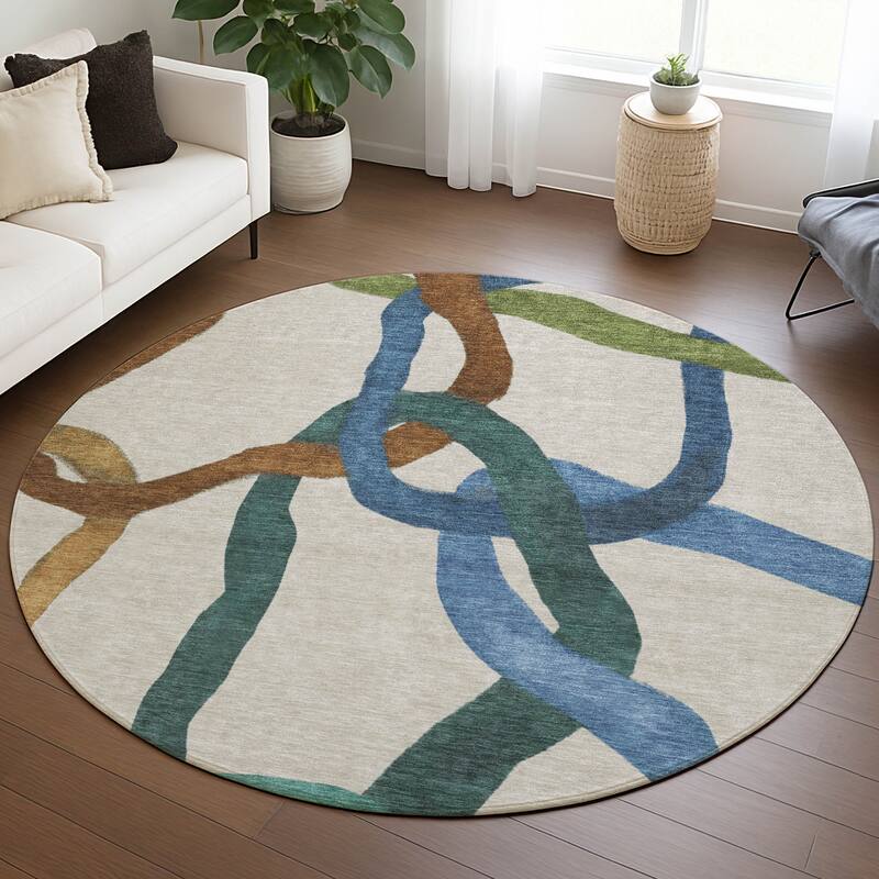 Machine Washable Indoor/ Outdoor Abstract Links Chantille Rug