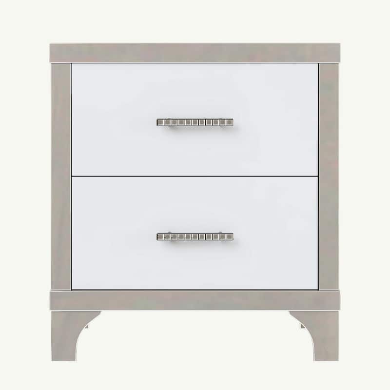 High Gloss Nightstand with Metal Handle
