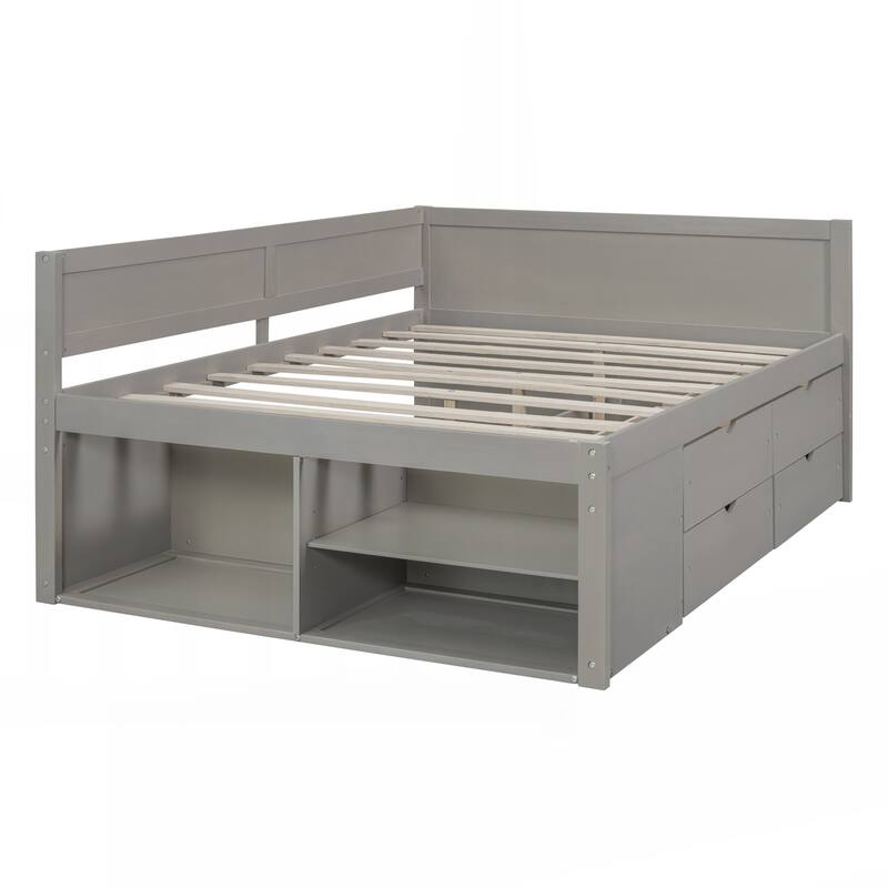 Full Size Daybed with Drawers and Shelves