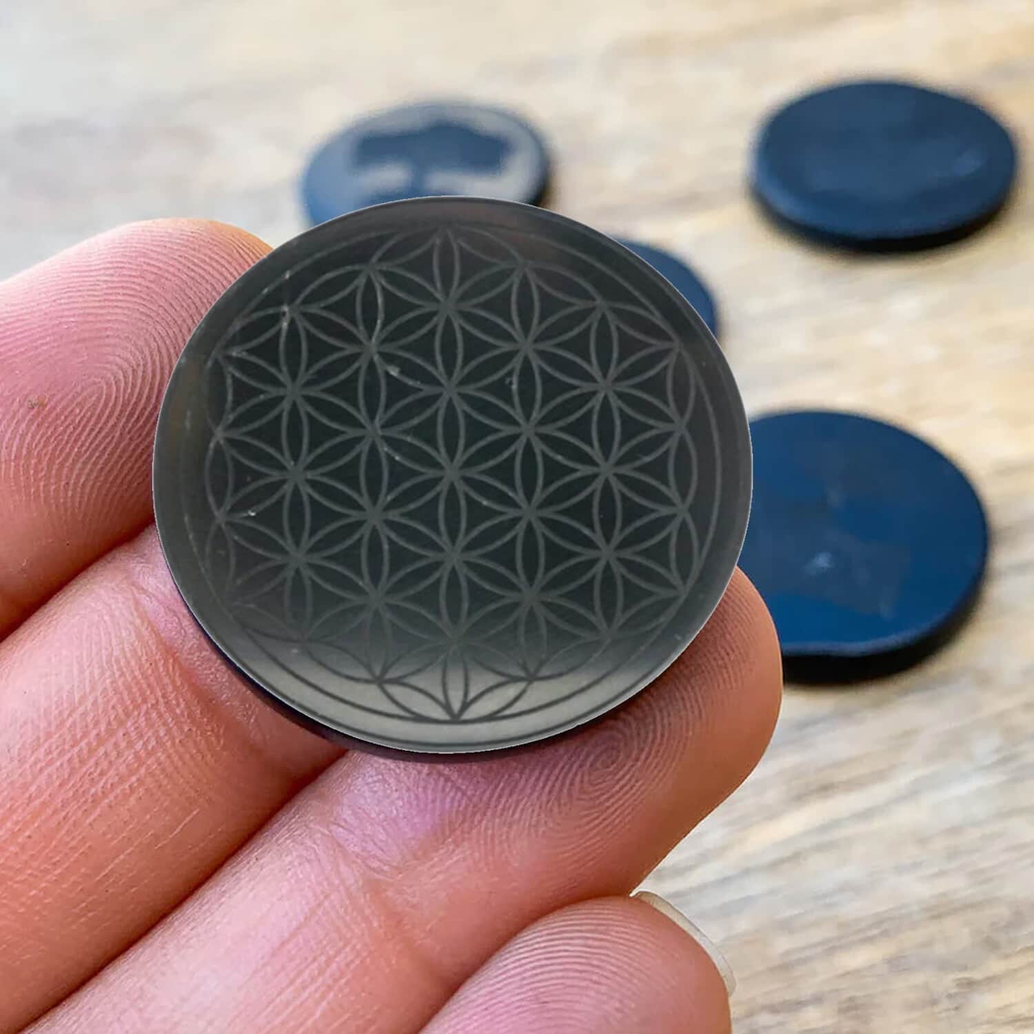 Black Karelian Shungite Gemstone Home Indoor Decoration Round OM Tile - 3.94 inches