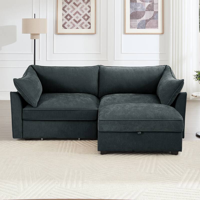 Rossetta 2-Seater Chenille Sofa with Storage Drawers, Wraparound Cushions and 1 Matching Ottoman