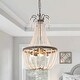 preview thumbnail 1 of 12, Oaks Aura Farmhouse Wood Lighting Bohemia Chic 3-light Wood Beaded Chandelier Black
