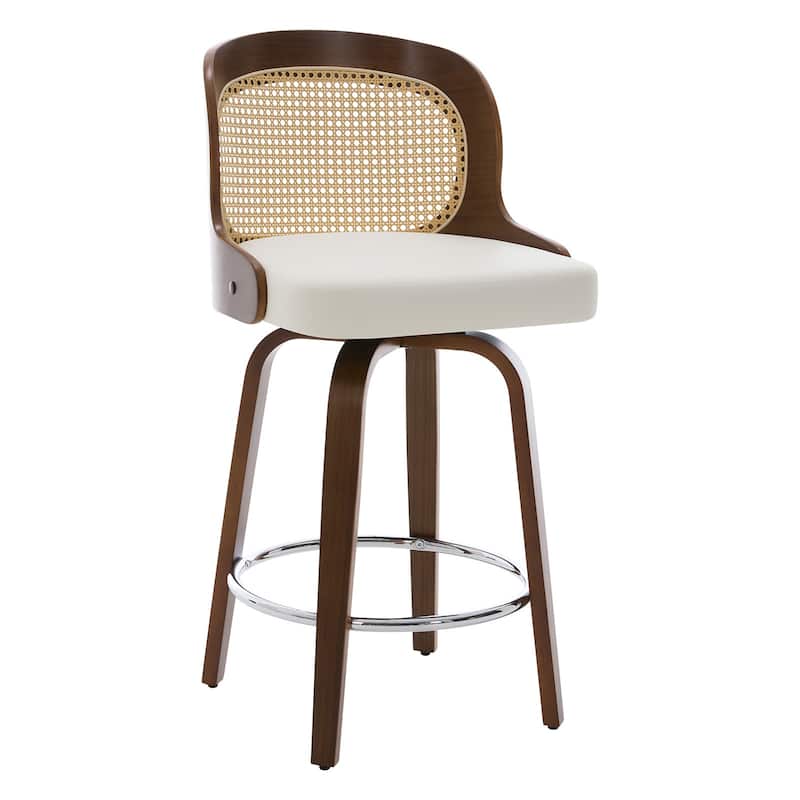 26" Upholstered Swivel Counter & Bar Stool with Rattan Back - 37.4"H x 19.09"W x 19.88"D