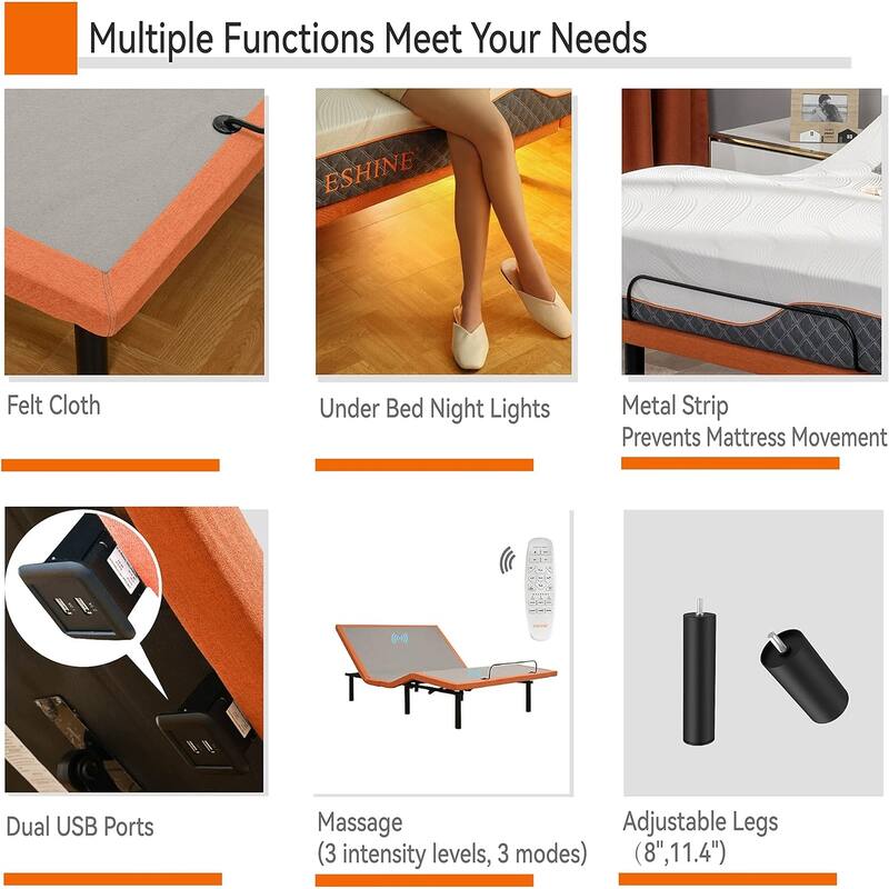 ESHINE Adjustable Bed Frame, with Massage
