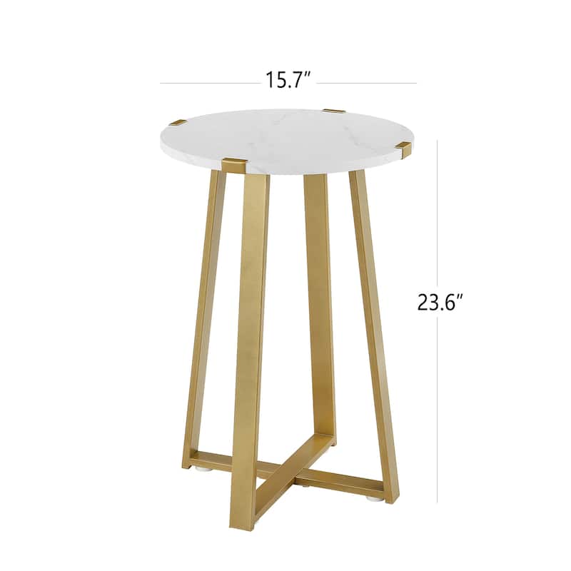 Modern Round Side Table Accent End Table with Faux Marble Tabletop