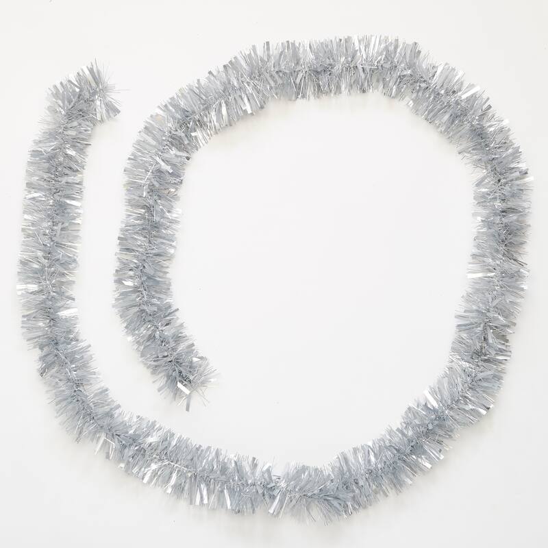 9' Luxury Metallic Tinsel Christmas Garland, Silver, Set of 4 - Silver - 9
