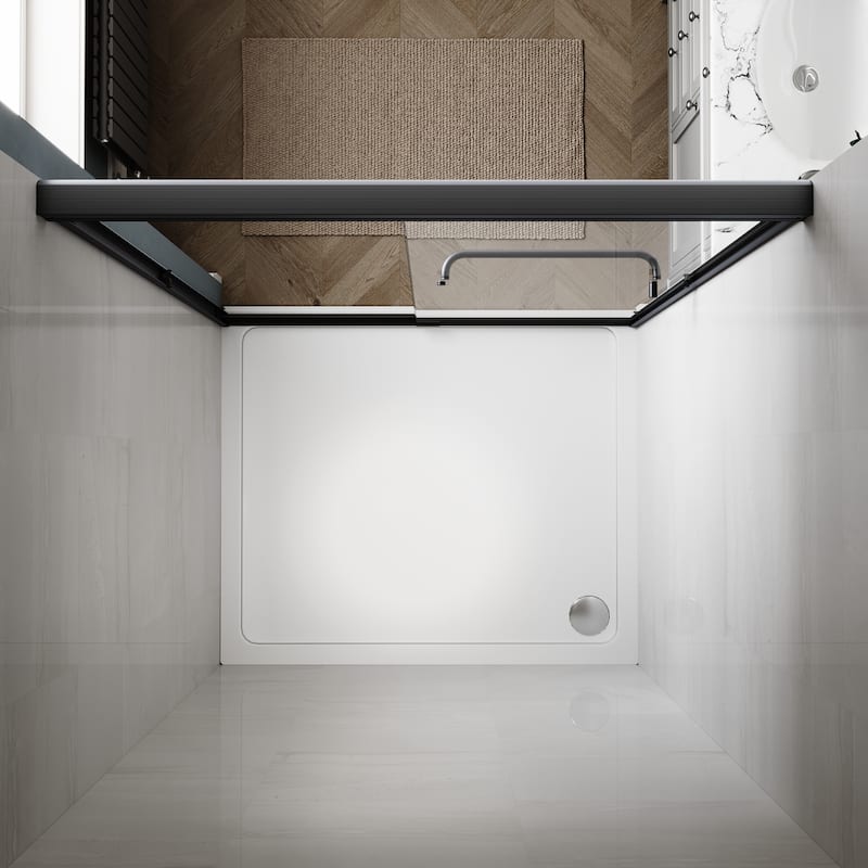 Elegant Double Sliding Shower Door in Matte Black Finish with 1/4 inch Clear Shower Tempered Glass Panel Tub Door
