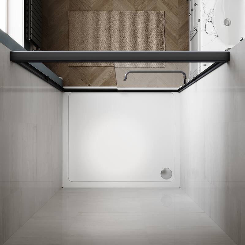 Elegant Double Sliding Shower Door 46.5 in.- 48 in. W x 72 in. H in Black Finish with 1/4 in. Clear Shower Glass Panel
