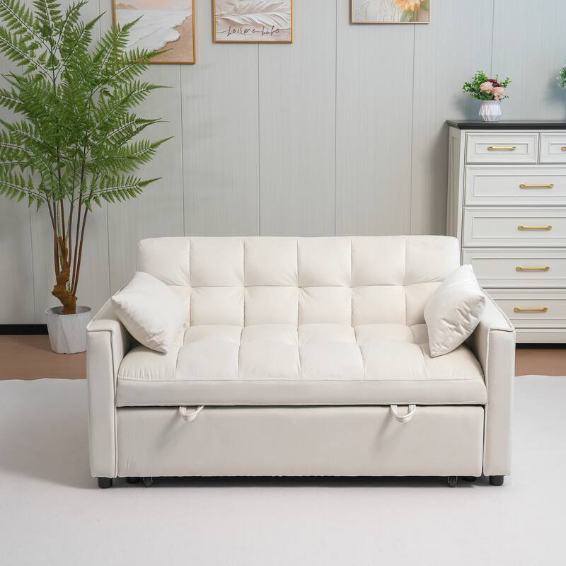 55.91" Velvet 4-Seater Sleeper Sofa with Storage & Adjustable Backrest