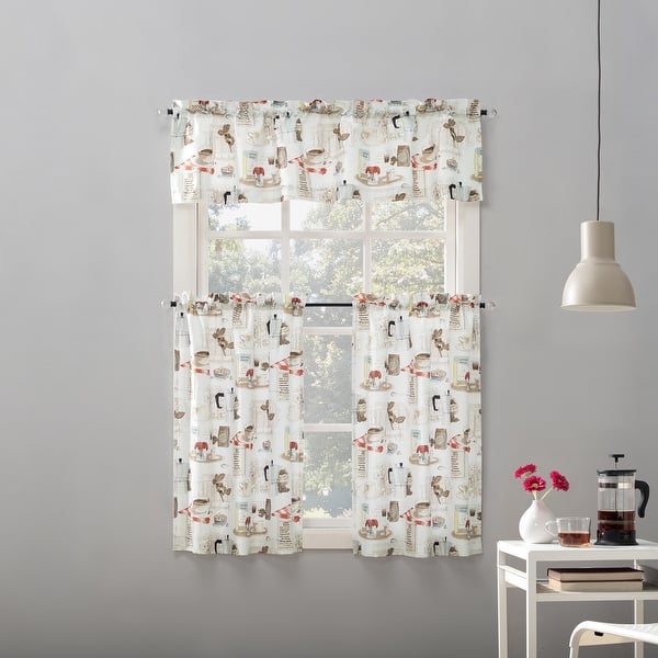 No 918 Brew Coffee Shop Semi Sheer Rod Pocket Kitchen Curtain Valance And Tiers Set Overstock 14629135 White 54x36