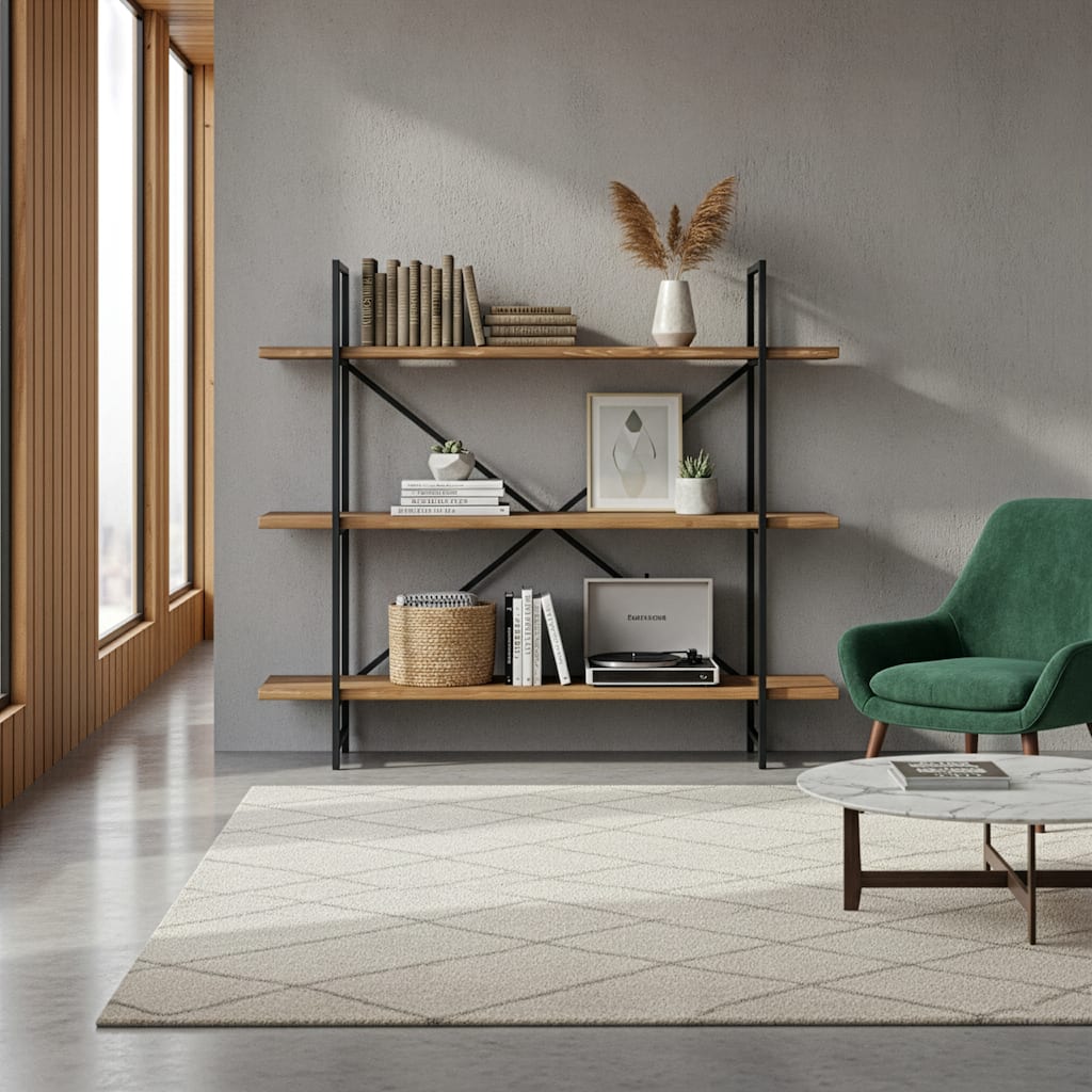 Ailis Brown Pine Wood/ Metal 56-inch Etagere Bookcase