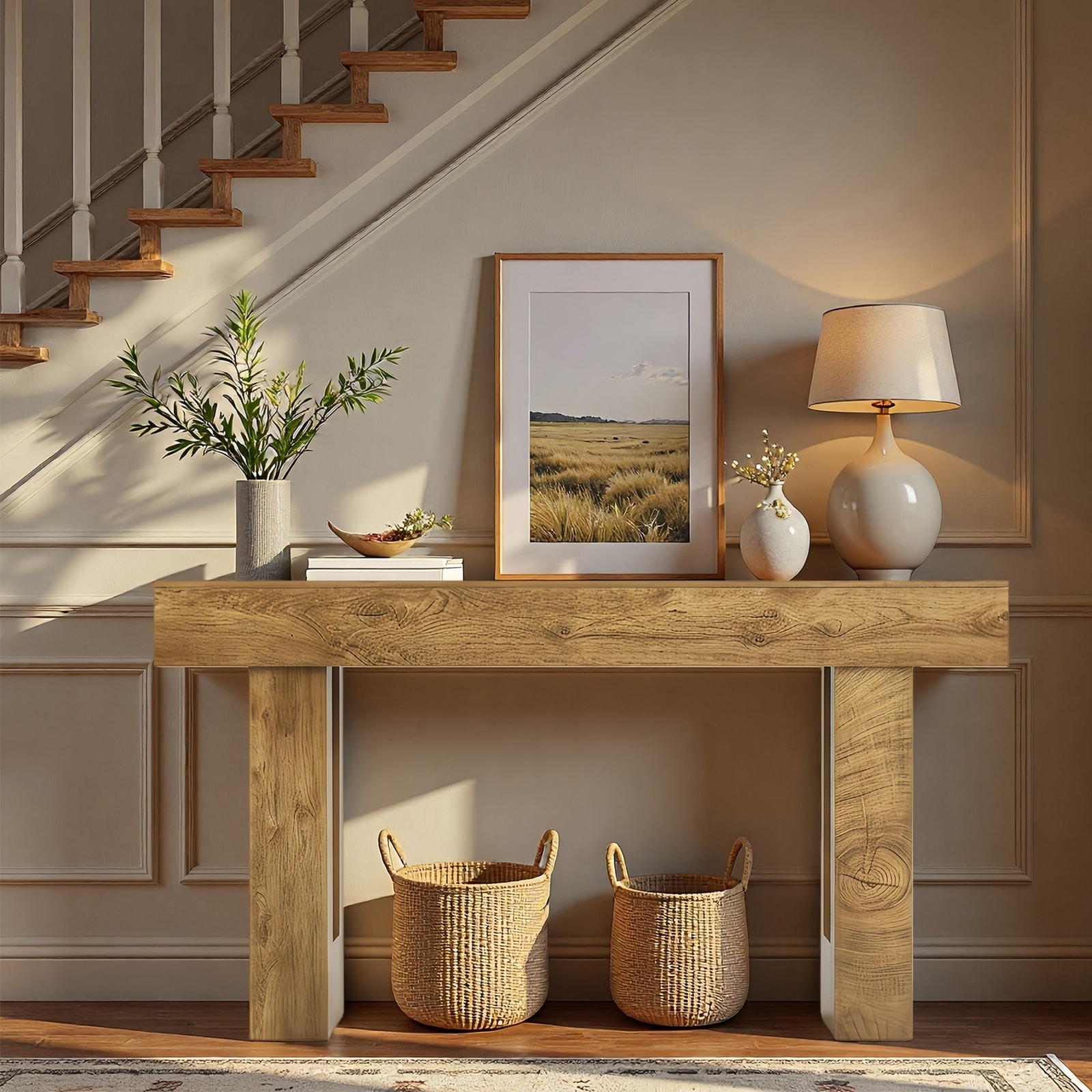 63 Inch Long Console Table with Natural Wood Grain & Tree Scar Texture - 63 x 13.8 x 33.46''