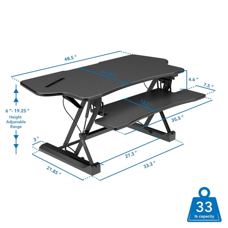 Mount-It! Height Adjustable Standing Desk Converter | Extra Wide 48 inches - Black