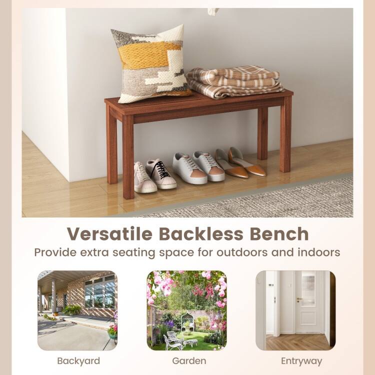 2-Seater Patio Backless Dining Bench with Breathable Slatted Seat - 39.5" x 12" x 18.5" (L x W x H)