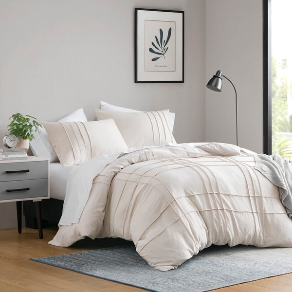 Chelsea Square Evans Pinch Pleated Soft Washed Boho Duvet Cover Set - Neutral - California King