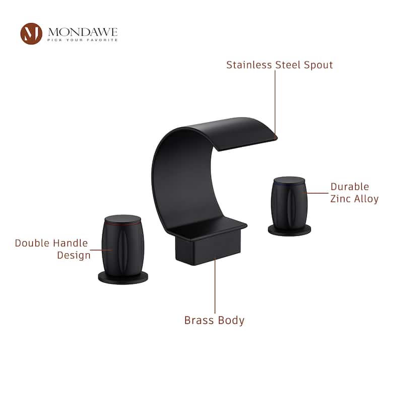 Luxury C-Shape Arc Waterfall Spout 2-Handle 8 inch Widespread Bathroom Sink Faucet With Pop-up Drain