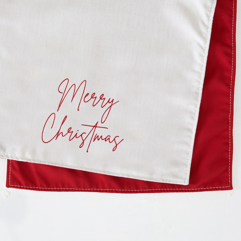 Sorra Home Sunbrella Two-sided Embroidered Snowflake Christmas Table Runner - Single - Cast Pumice - 108 in x 16 in