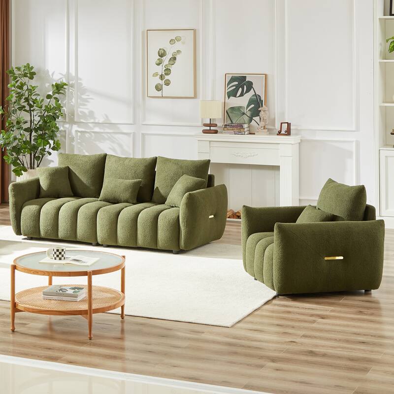 Deep Seat Single Sofa Armchair & Teddy 3 Seater Couch Combo Set