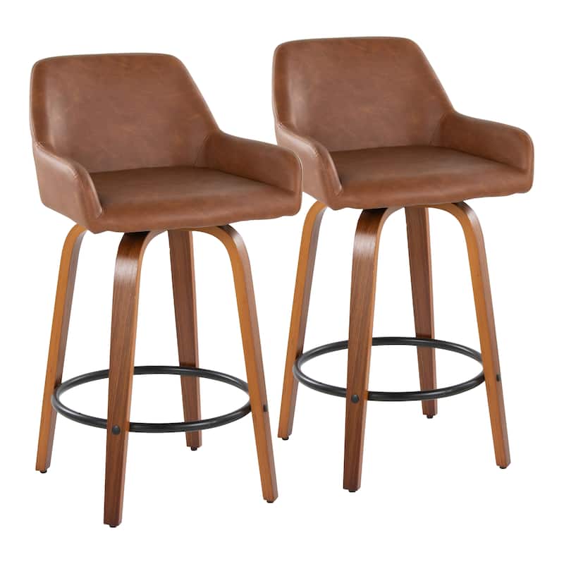 Porch & Den Galotti 26" Fixed-Height Counter Stool with Bent Wood Legs & Round Footrest (Set of 2)
