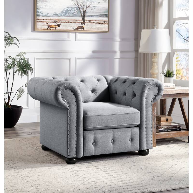 Corvus Aleksis Tufted Chesterfield Club Chair with Rolled Arms
